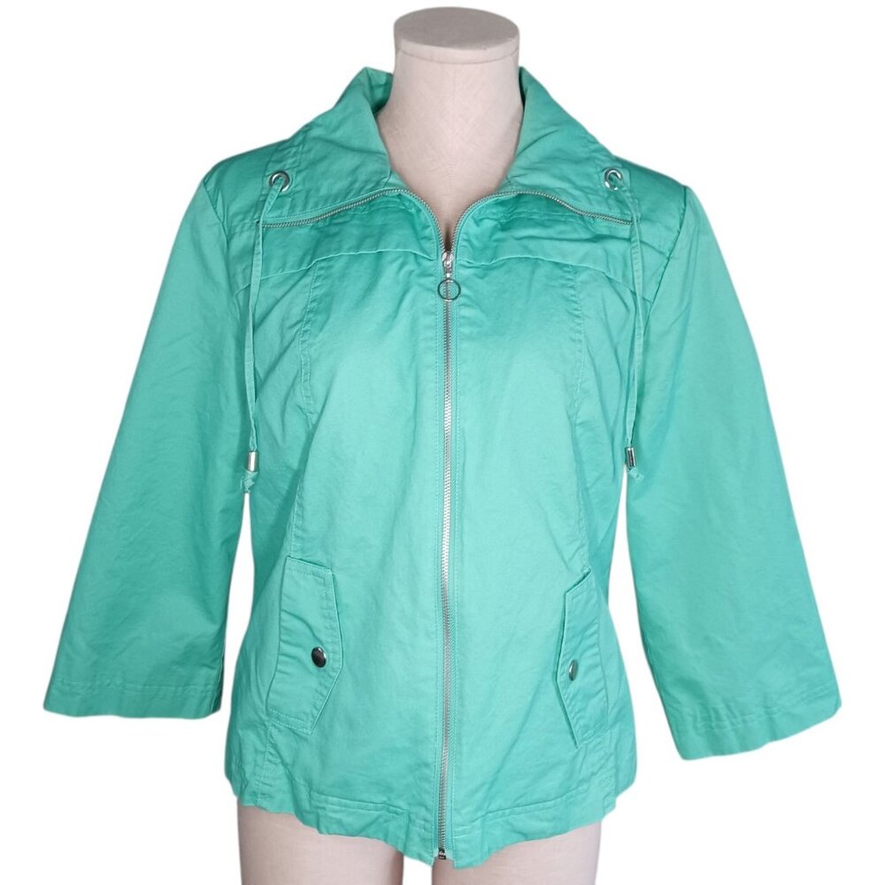Studio Works Petite Large Canvas Spring Jacket Seafoam Green Lined Full Zip